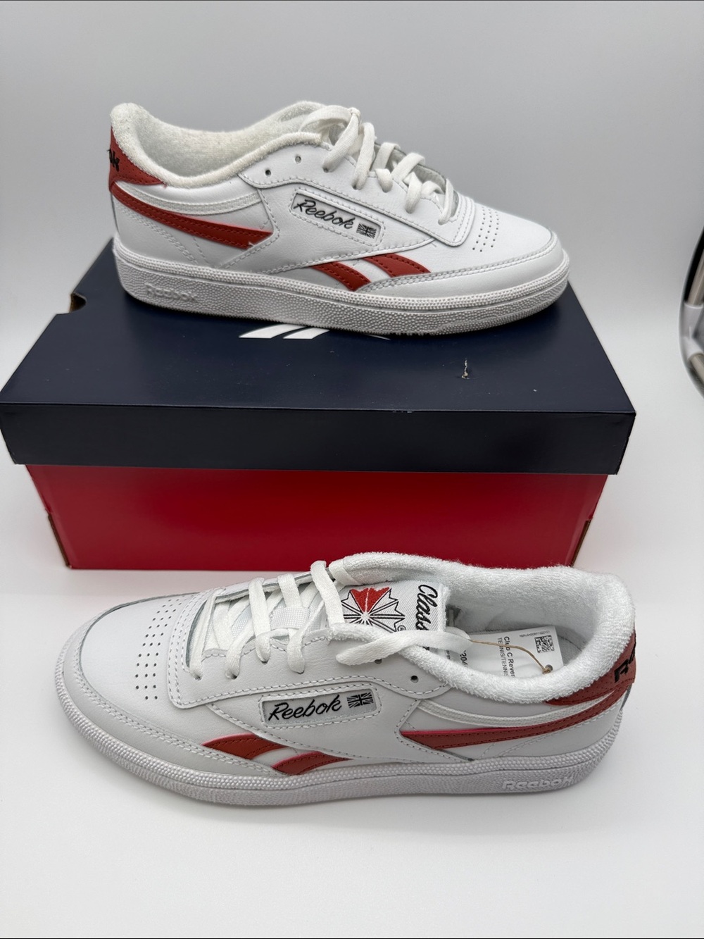 Reebok White & Red Classic Leather Sneakers